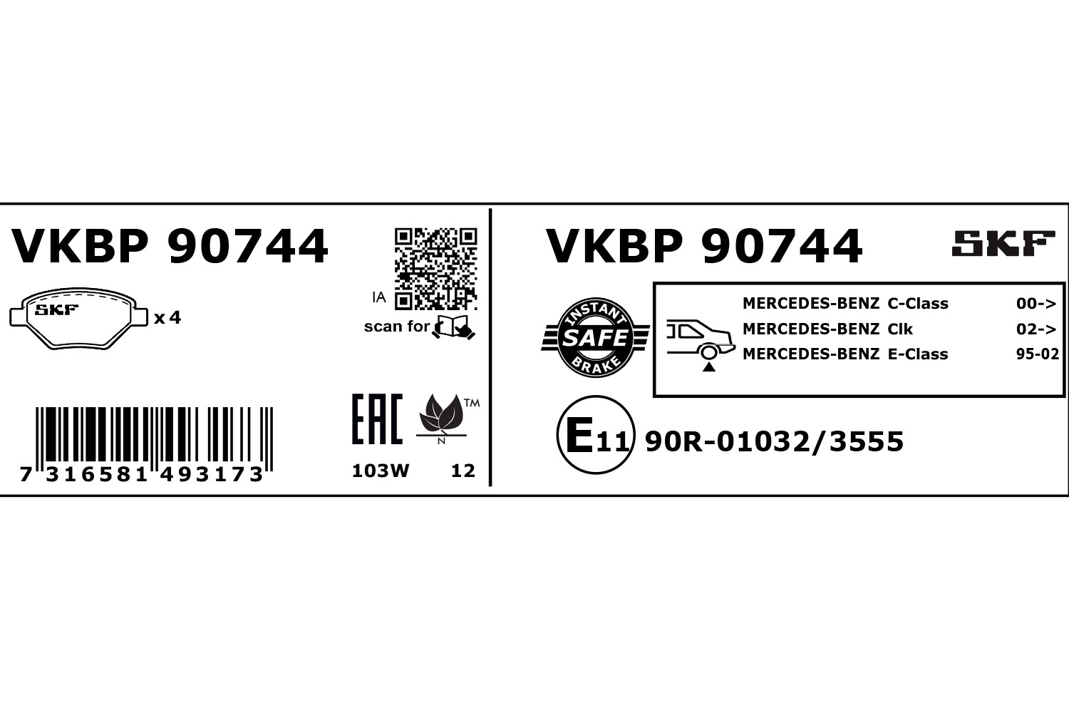 SKF VKBP 90744 Bremsbelagsatz, Scheibenbremse